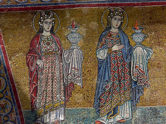 Two Women Holding Lamps 2