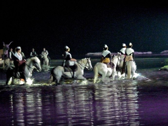 Women Wearing Traditional Dresses Ride Side Saddle